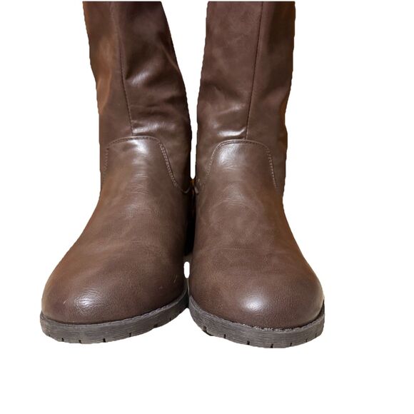 Comfortview Women's Knee High Boots Brown Faux Leather WW Zip Up Lace Tie Design - Picture 5 of 5